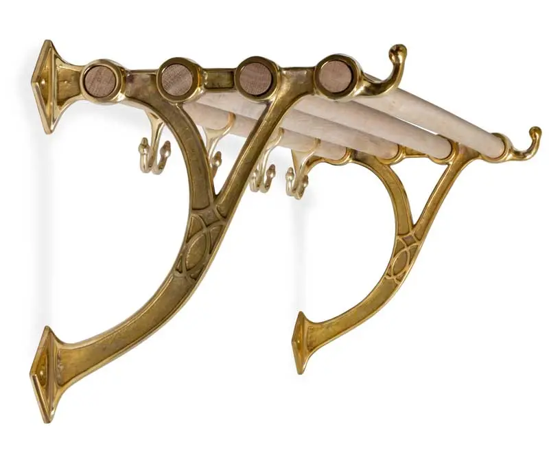 Vintage-Style Hat Rack – Sekelskifte Brass & Oak, 115 Cm 1