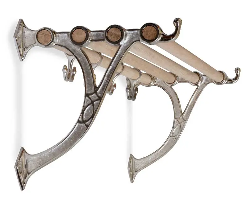 Vintage-Style Hat Rack – Sekelskifte Nickel & Oak, 115 Cm 1