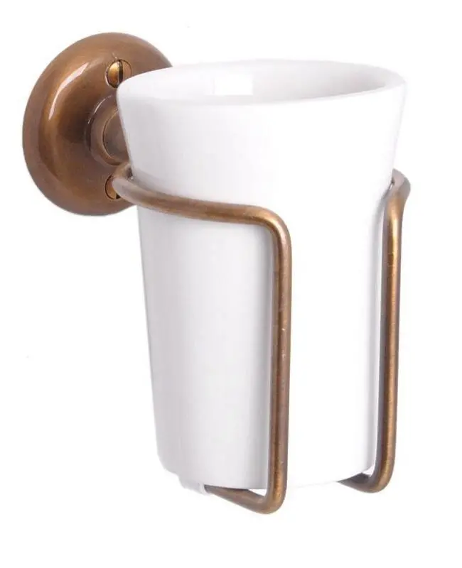 Wall-Mounted Toothbrush Holder With Porcelain Insert In Bronze – Haga Collection 1
