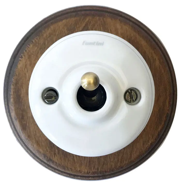 White Porcelain Staircase Switch With Antique Bronze Finish And Wooden Frame 1