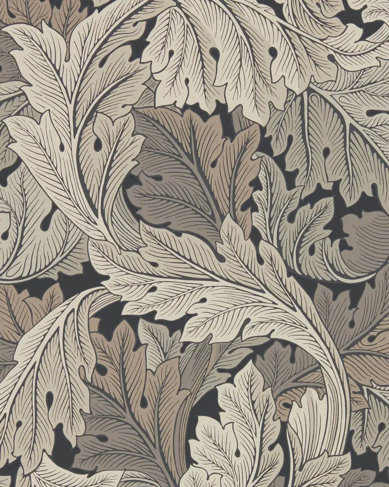 William Morris Acanthus Wallpaper In Charcoal And Grey 1