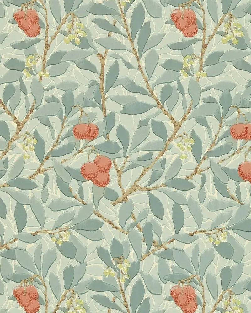 William Morris Arbutus Wallpaper – Blue And Pink Hue 1
