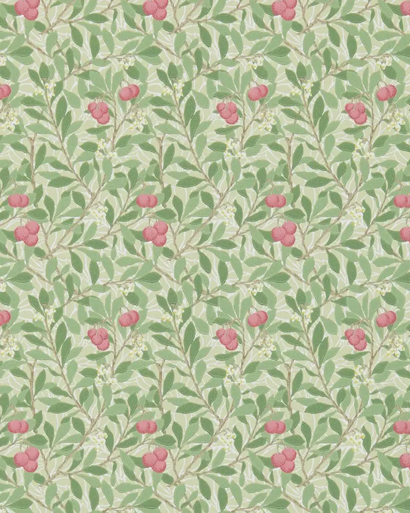 William Morris Arbutus Wallpaper In Olive And Pink 1