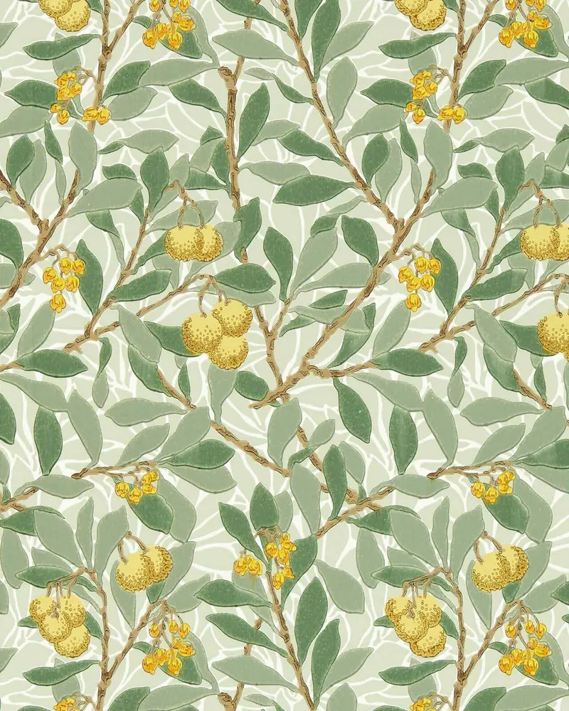William Morris Arbutus Wallpaper – Sage And Lemon Colorway 1