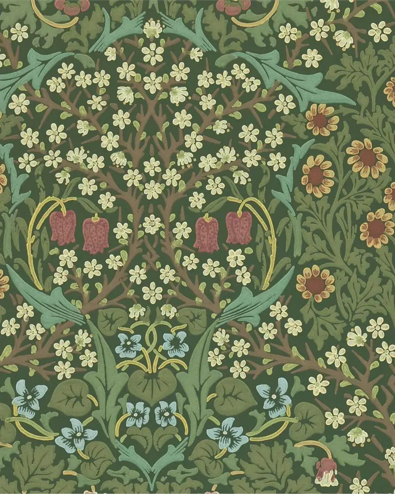 William Morris Blackthorn Wallpaper In Solid Green 1