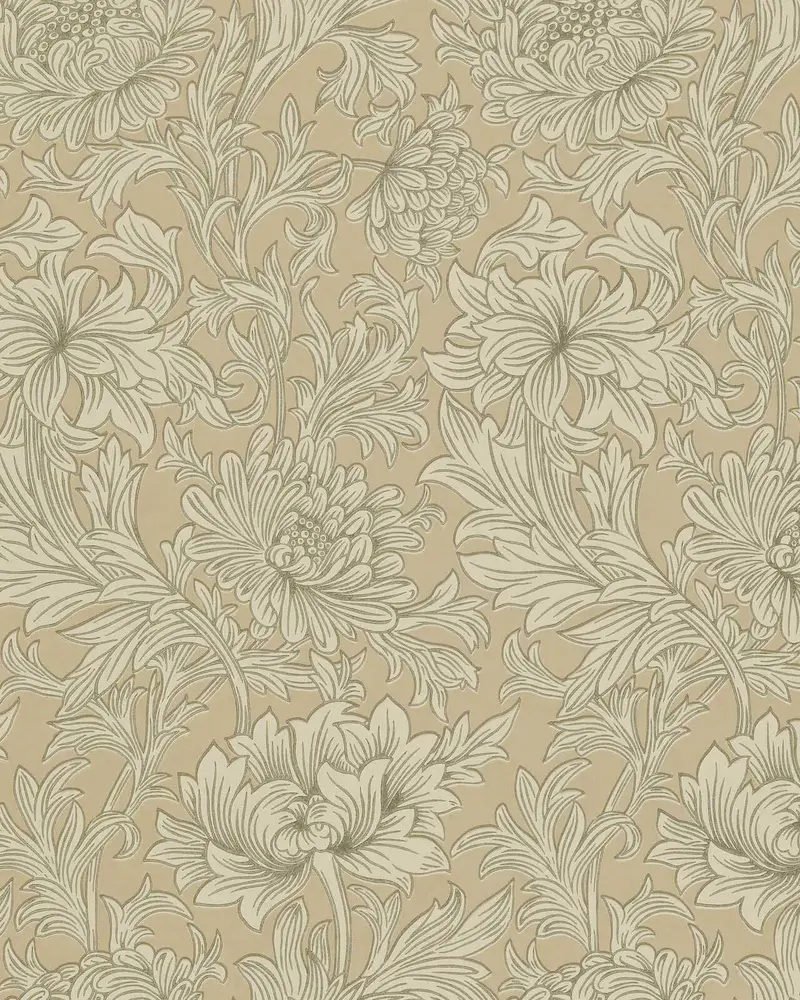 William Morris Chrysanthemum Toile Wallpaper In Ivory And Gold 1