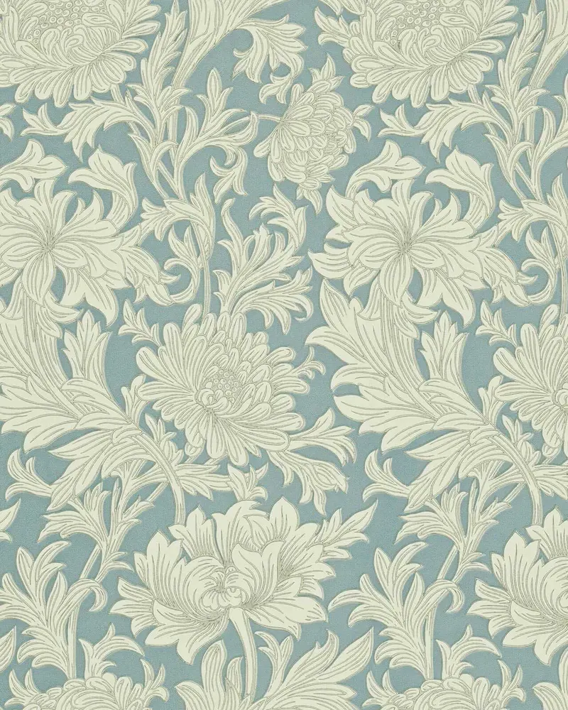 William Morris Chrysanthemum Wallpaper In China Blue And Cream 1