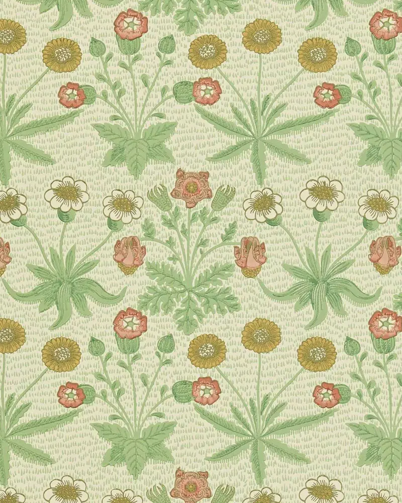William Morris Daisy Artichoke Wallpaper On Plaster Base 1