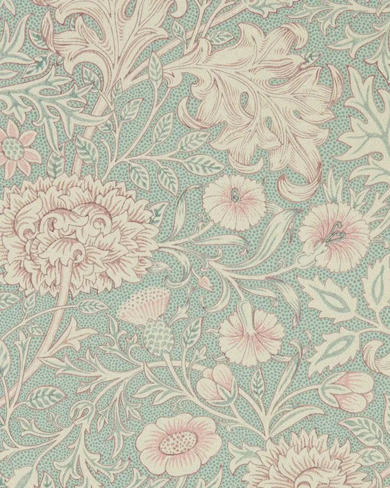 William Morris Double Bough Wallpaper In Teal Rose 1