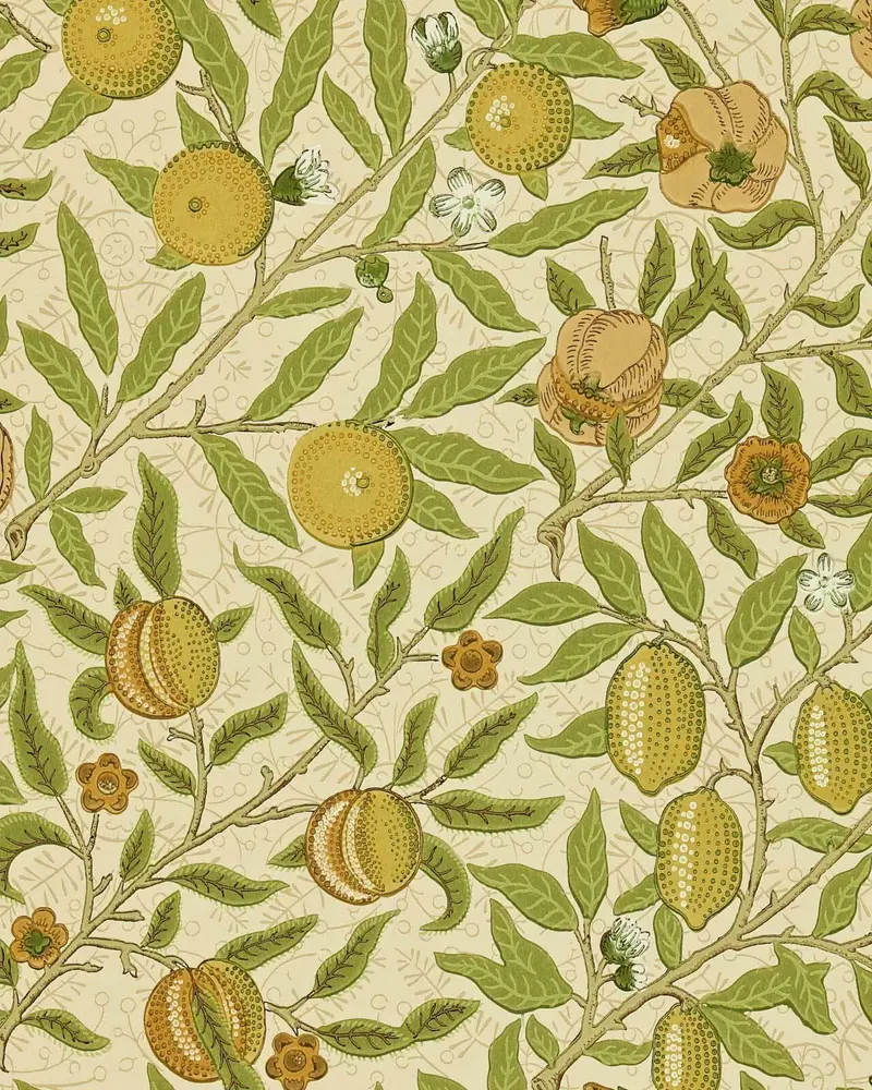 William Morris Fruit Wallpaper In Lime Green And Tan 1