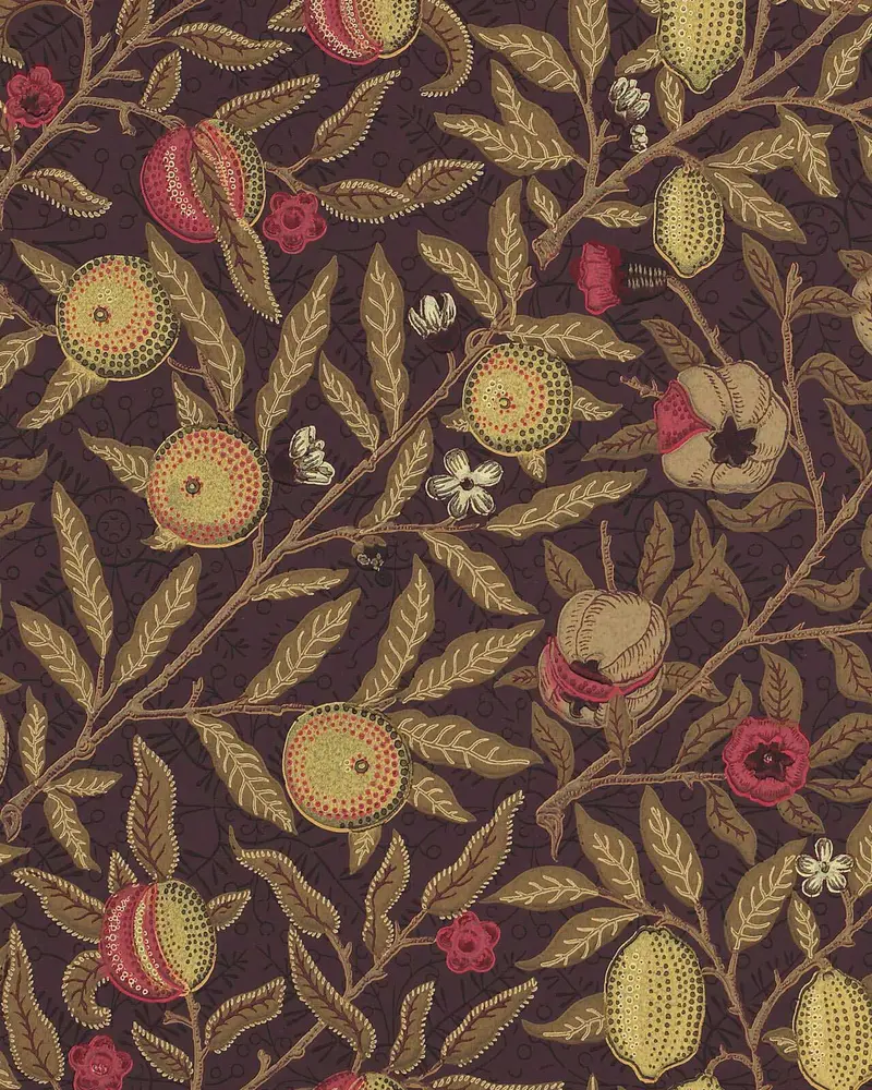 William Morris Fruit Wallpaper In Wine And Manilla 1