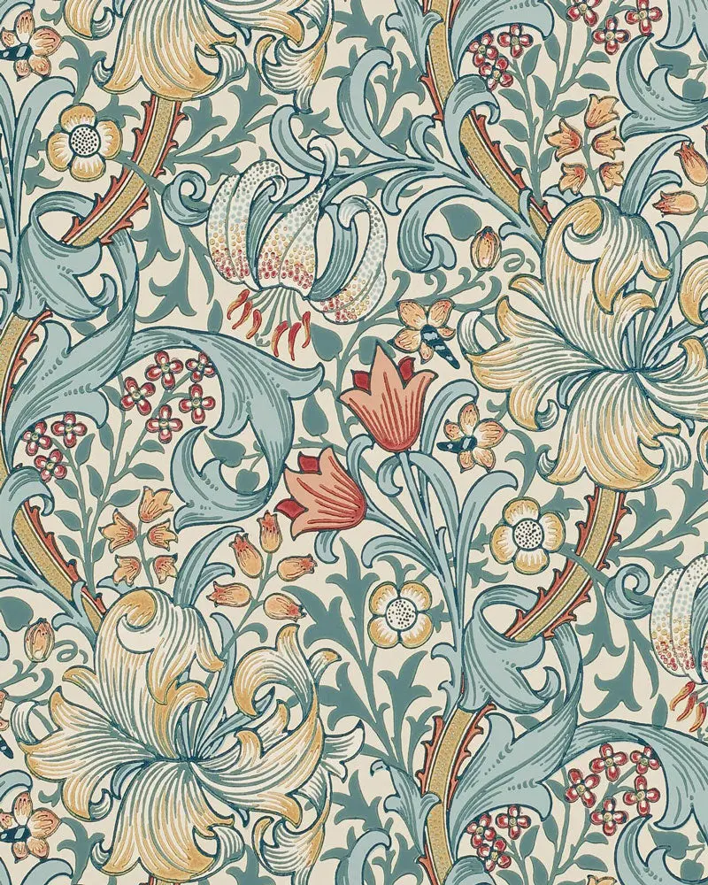 William Morris Golden Lily Wallpaper In Slate And Manilla 1