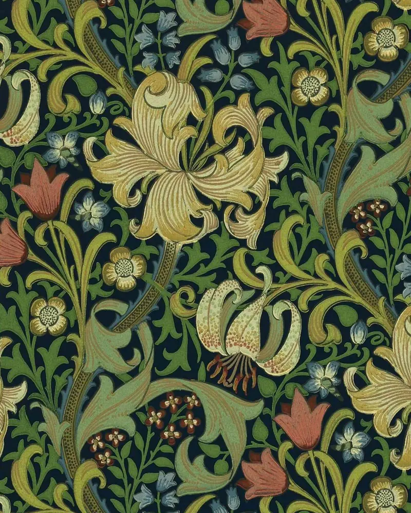 William Morris Golden Lily Wallpaper – Indigo Hue 1