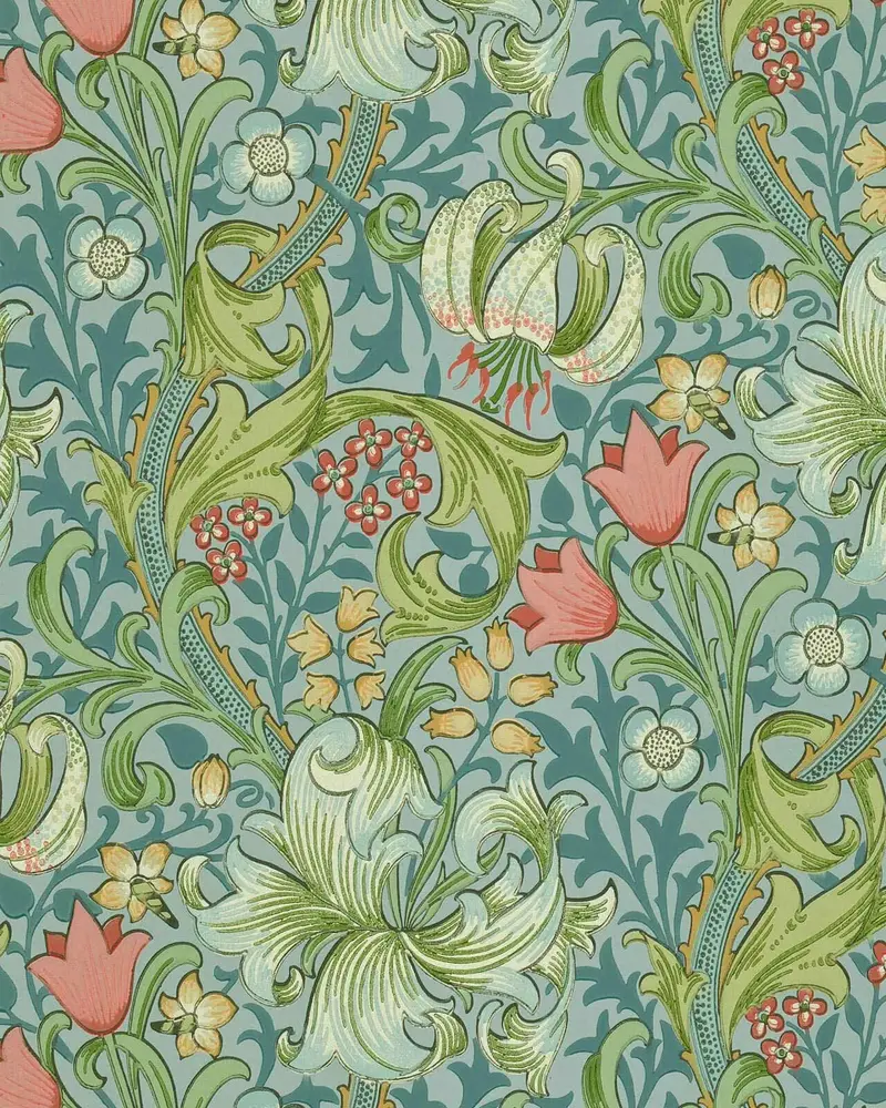 William Morris Golden Lily Wallpaper – Mineral Colorway 1