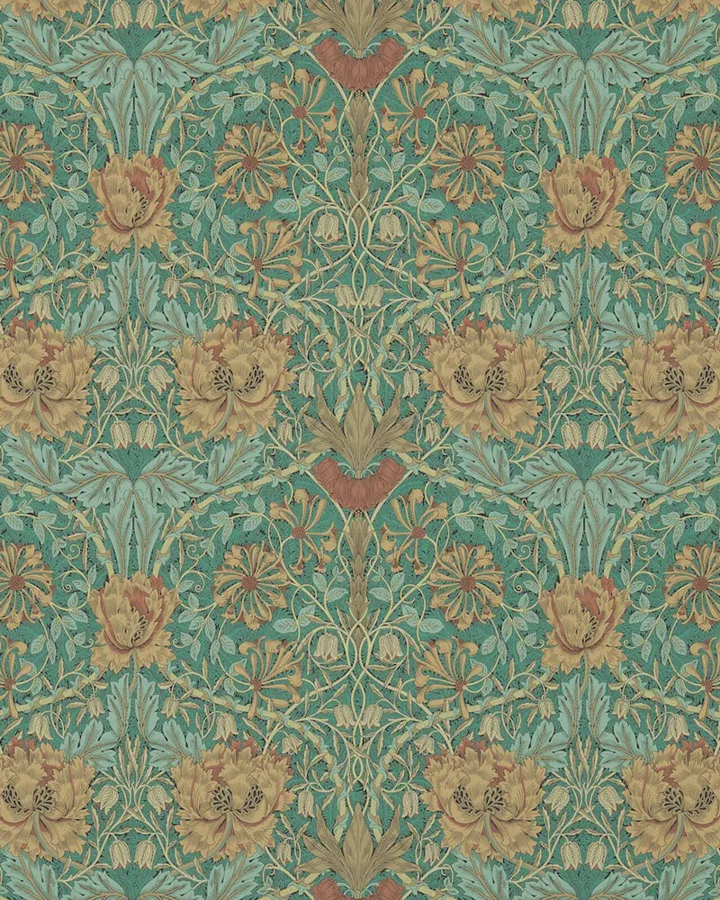 William Morris Honeysuckle & Tulip Wallpaper In Emerald And Russet 1