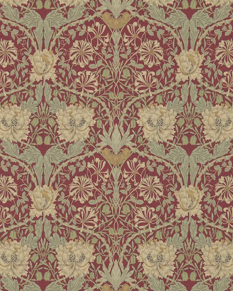 William Morris Honeysuckle & Tulip Wallpaper In Red And Gold 1
