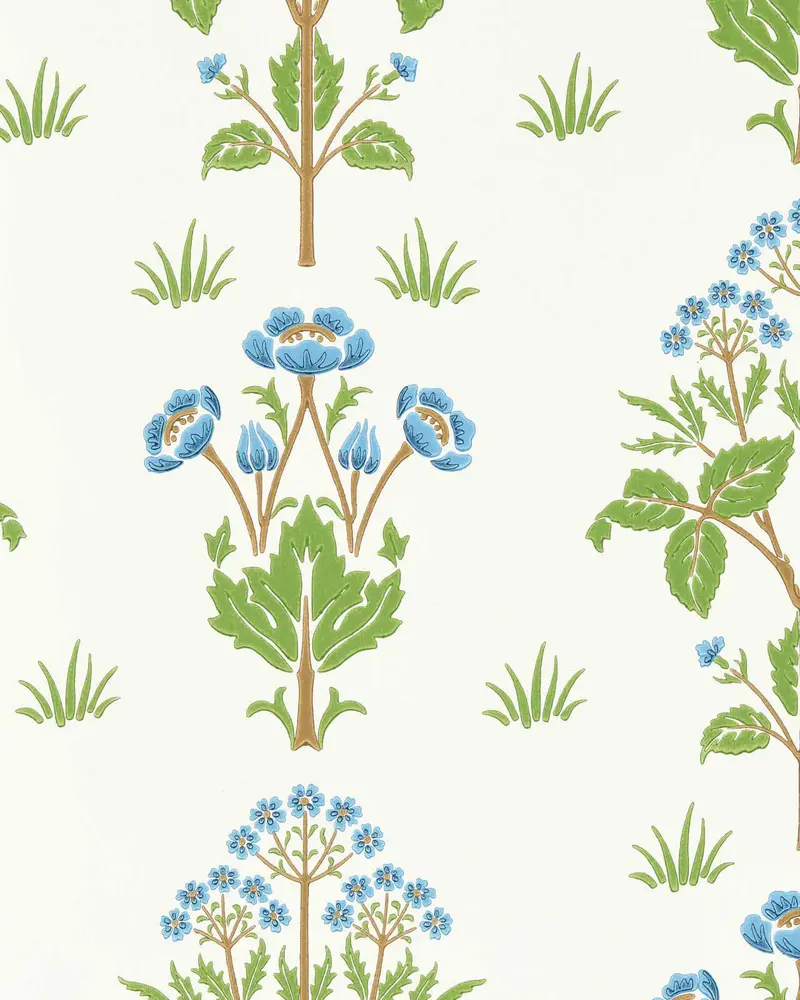 William Morris Meadow Sweet Wallpaper – Cobalt And Grass Green 1