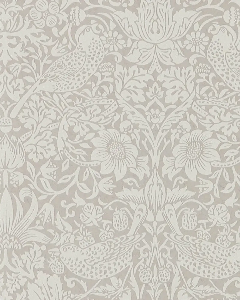 William Morris Pure Strawberry Thief Wallpaper – Silver And Stone 1