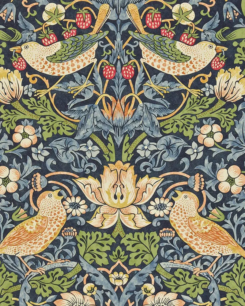 William Morris Strawberry Thief Wallpaper In Chocolate And Slate 1