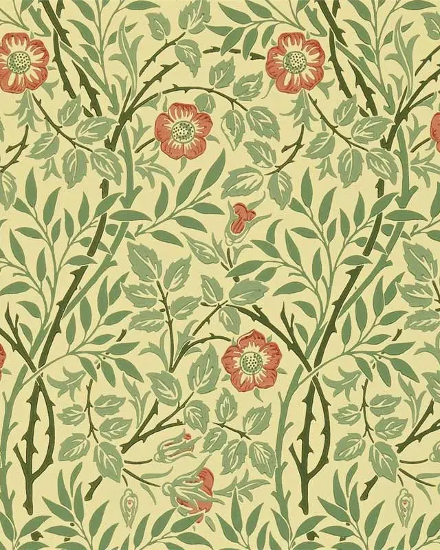William Morris Sweet Briar Wallpaper In Green, Blue, And Rose 1
