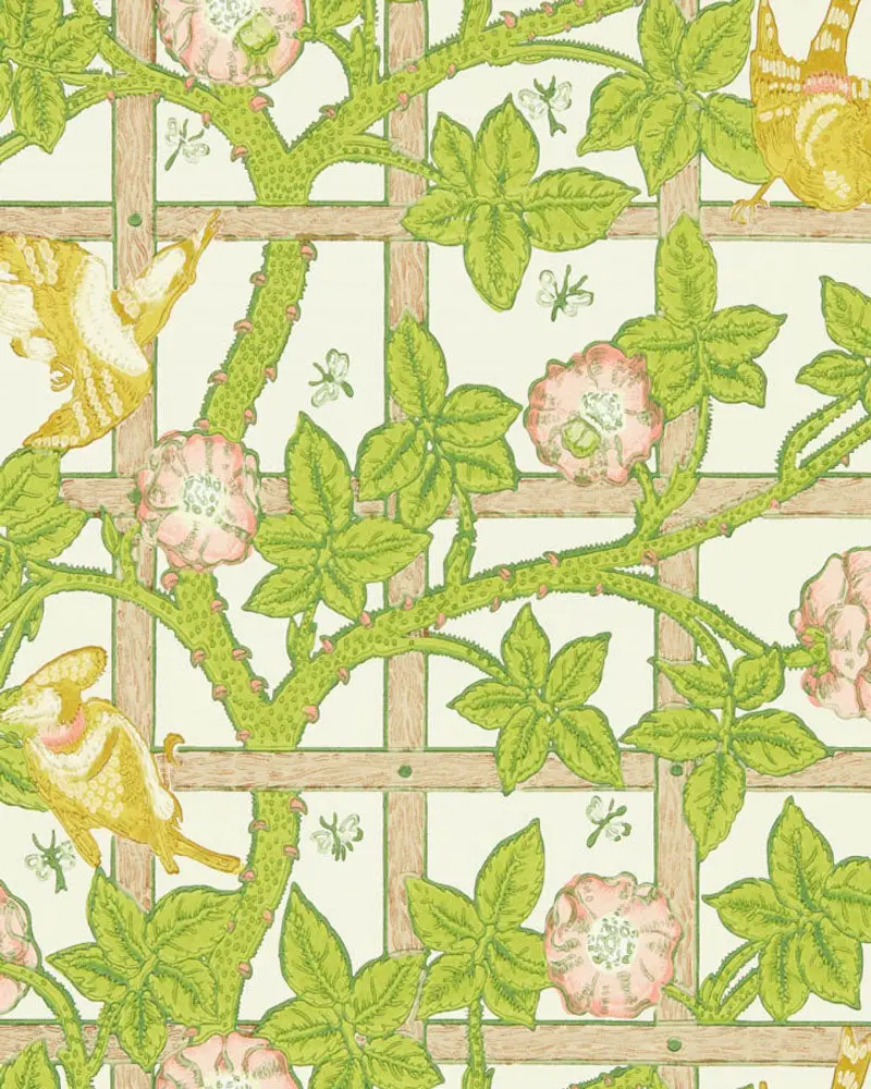 William Morris Trellis Wallpaper In Summer Yellow 1