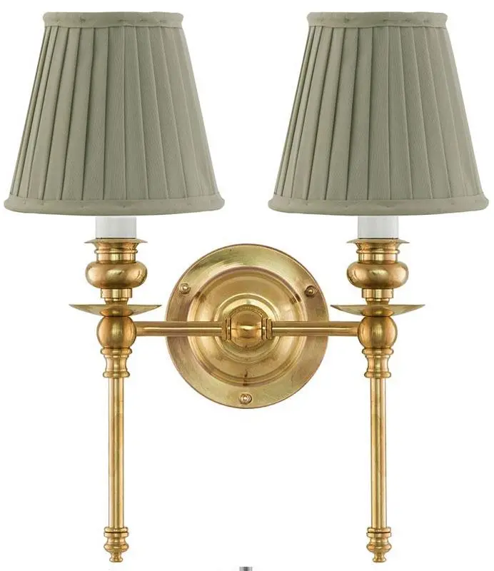 Wivallius Wall Lamp – Polished Brass Frame, Olive Green Fabric Shade 1