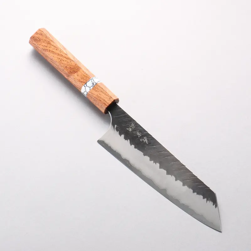 Yoshimi Kato 170Mm Blue Super Kurouchi V-Hammered Bunka Knife – Rosewood & Turquoise Ring Handle 1