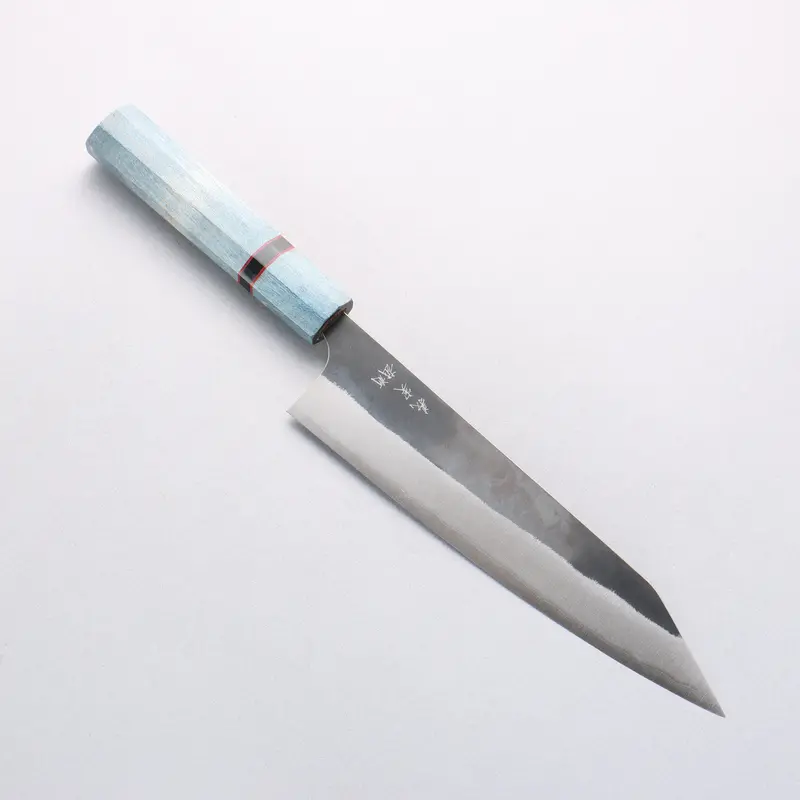 Yoshimi Kato Blue Super Black-Finish Kiritsuke Gyuto – 210Mm, Blue Stabilized Wood Handle With Black Ring 1