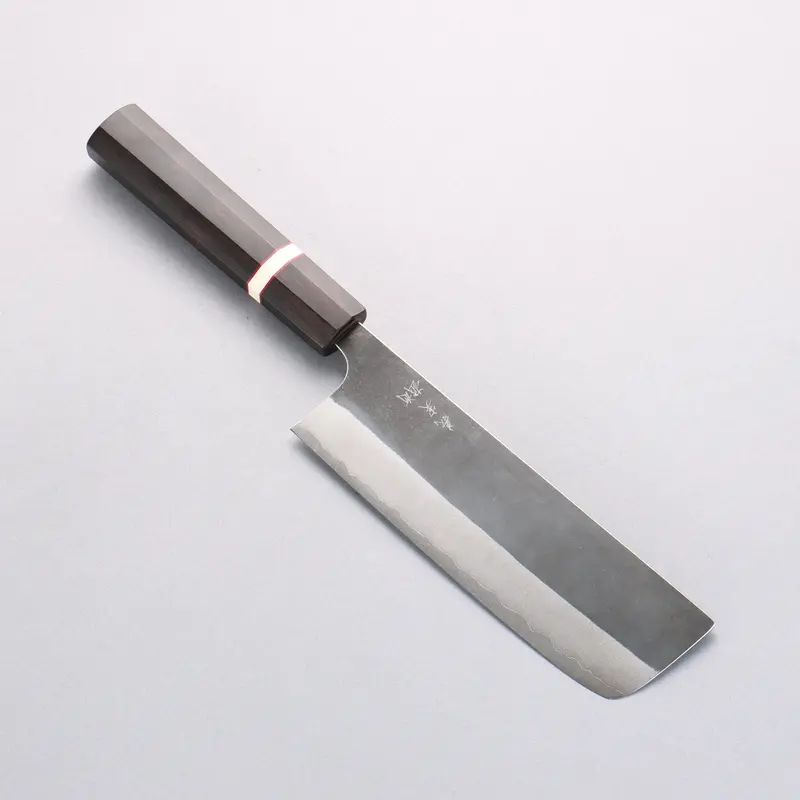 Yoshimi Kato Blue Super Black Nakiri Knife – 165Mm Precision Blade, Ebony Handle With White Ring Detail 1
