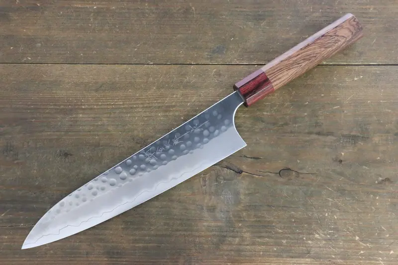 Yoshimi Kato Hand-Hammered Gyuto – 210Mm Silver Steel #3 Blade, Red Honduras Rosewood Handle 1