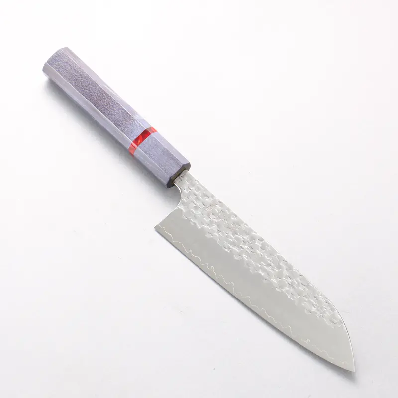 Yoshimi Kato Minamo Ii Spg Strix Nakiri – 170Mm, Hammered, Blue Stabilized Wood Handle With Red Ring 1