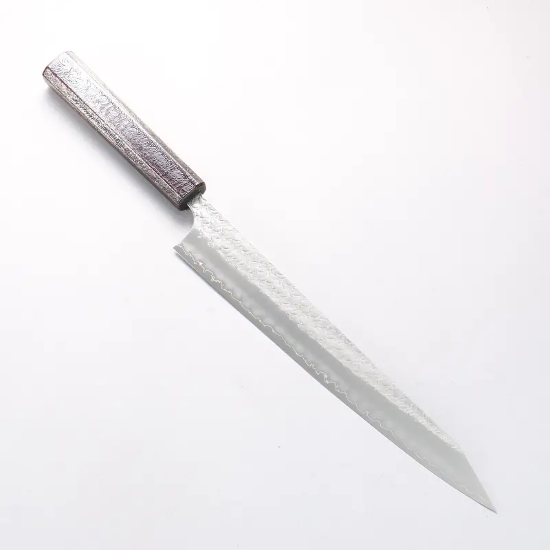 Yoshimi Kato Minamo Sg2 Kiritsuke Sujihiki – 270Mm, Hammered, Oak Handle With Black Silver Lacquer 1