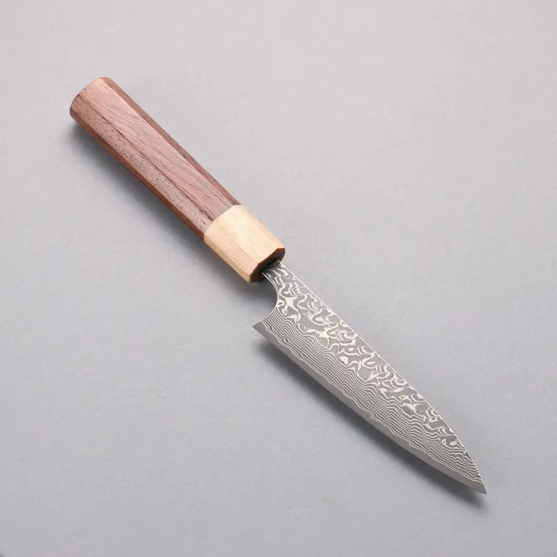 Yoshimi Kato Srs-13 Black Damascus Petty Knife – 120Mm, Honduras Wood Handle With White Pakka Wood Ferrule 1