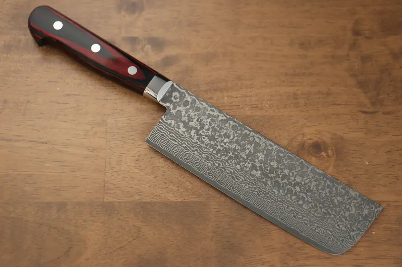 Yoshimi Kato Vg10 Damascus Nakiri – 165Mm Traditional Vegetable Knife With Red Pakkawood Handle 1