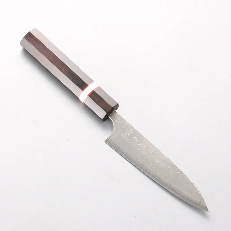 Yoshimi Kato Vg10 Petty-Utility – 120Mm, Black Damascus Blade, Ebony Handle With White Ring 1