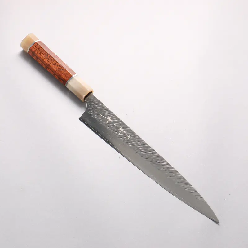 Yu Kurosaki Fujin Sg2 Hammered Sujihiki – 240Mm Snakewood Handle With Marble Horn Accents 1