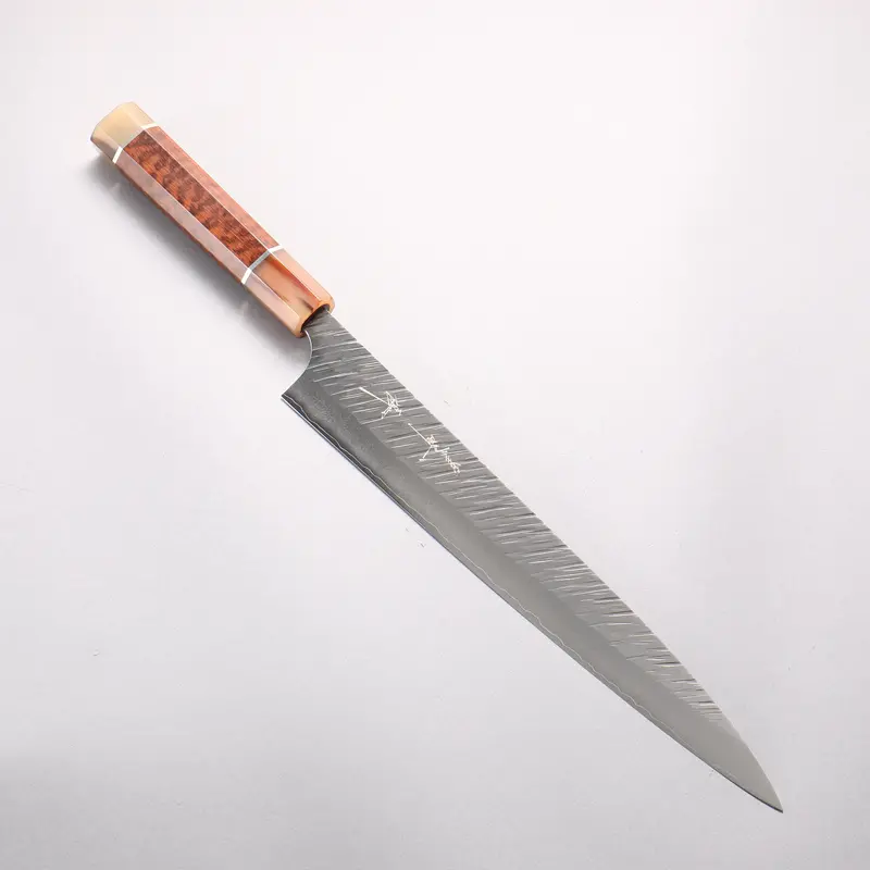 Yu Kurosaki Fujin Sg2 Hammered Sujihiki – 270Mm Snakewood Handle With Marble Horn Accents 1