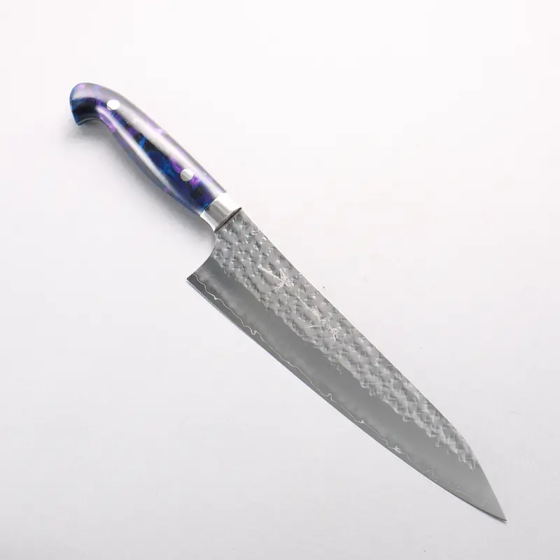 Yu Kurosaki Senko Ei Sg2 Forged Gyuto – 210Mm Textured Hammer Finish, Blue-Purple Acrylic Grip 1