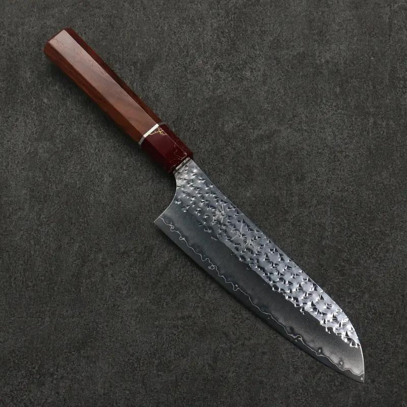 Yu Kurosaki Senko Ryu Sg2 Hammered 170Mm Santoku – Rosewood Handle With Red Turquoise Ferrule 1