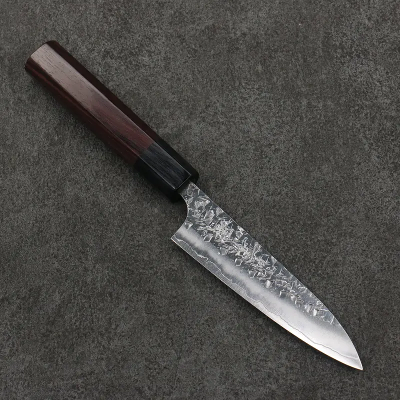 Yu Kurosaki Shizuku Sg2 Hammered 120Mm Petty-Utility Knife With Rosewood Handle And Black Pakka Wood Ferrule 1