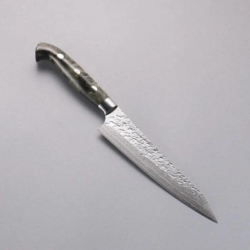 Yu Kurosaki Shizuku Sg2 Hammered Damascus Kiritsuke Petty – 150Mm Gray Stabilized Wood Handle 1