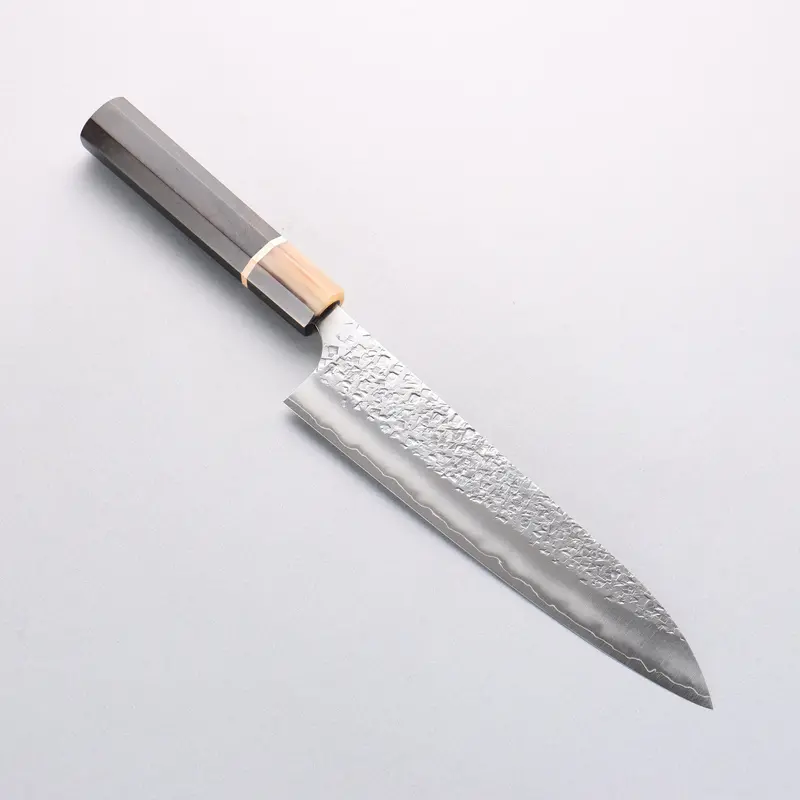 Yu Kurosaki Shizuku Sg2 Hammered Gyuto – 210Mm Ebony Handle With Marbled Water Buffalo Horn Ferrule 1