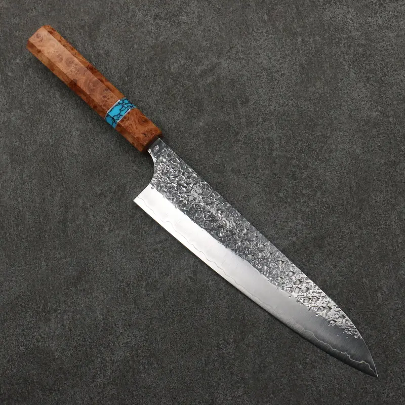 Yu Kurosaki Shizuku Sg2 Hammered Gyuto – 210Mm, Turquoise-Inlaid Chinese Quince Burl Handle 1