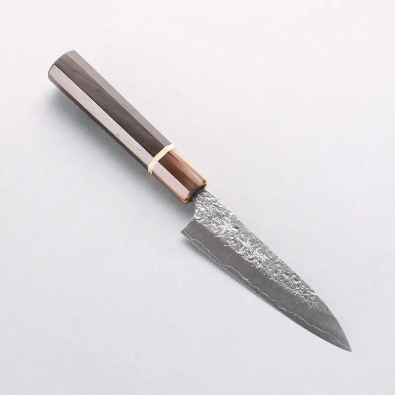 Yu Kurosaki Shizuku Sg2 Hammered Petty Knife – 120Mm Ebony Handle With Marbled Water Buffalo Horn Ferrule 1