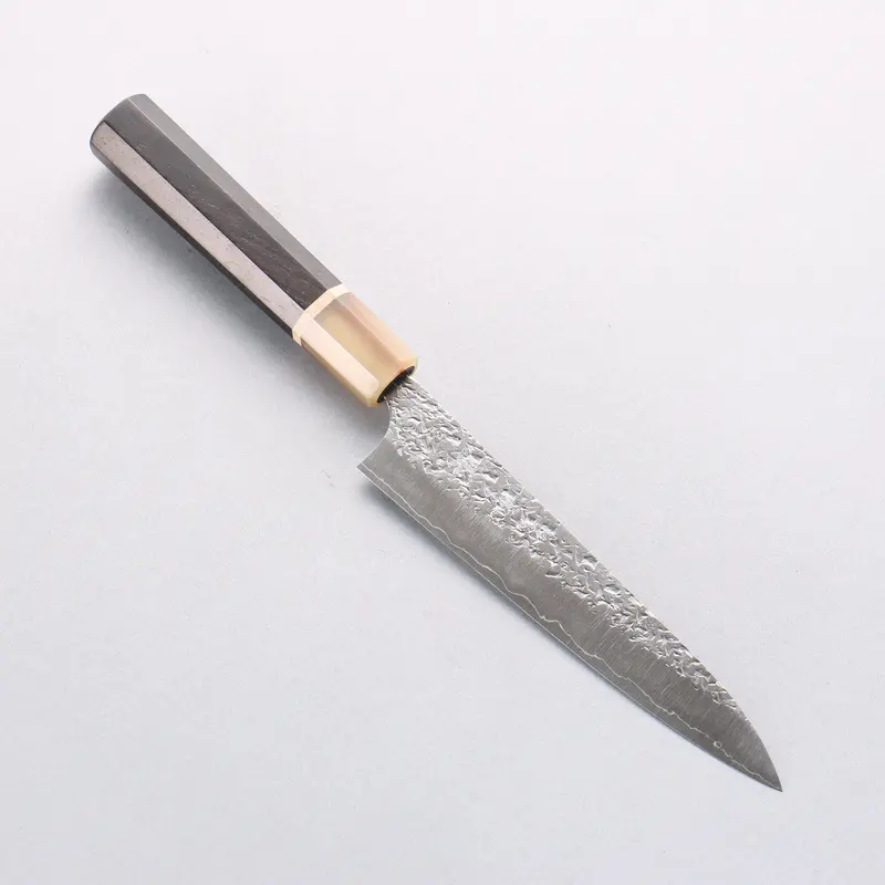 Yu Kurosaki Shizuku Sg2 Hammered Petty Knife – 150Mm Ebony Handle With Marbled Water Buffalo Horn Ferrule 1