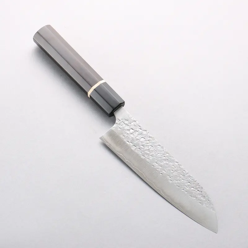 Yu Kurosaki Shizuku Sg2 Hammered Santoku – 170Mm, Ebony Handle With Black Water Buffalo Horn Ferrule 1