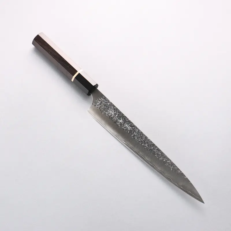 Yu Kurosaki Shizuku Sg2 Hammered Sujihiki – 240Mm Ebony Handle With Black Water Buffalo Horn Ferrule 1