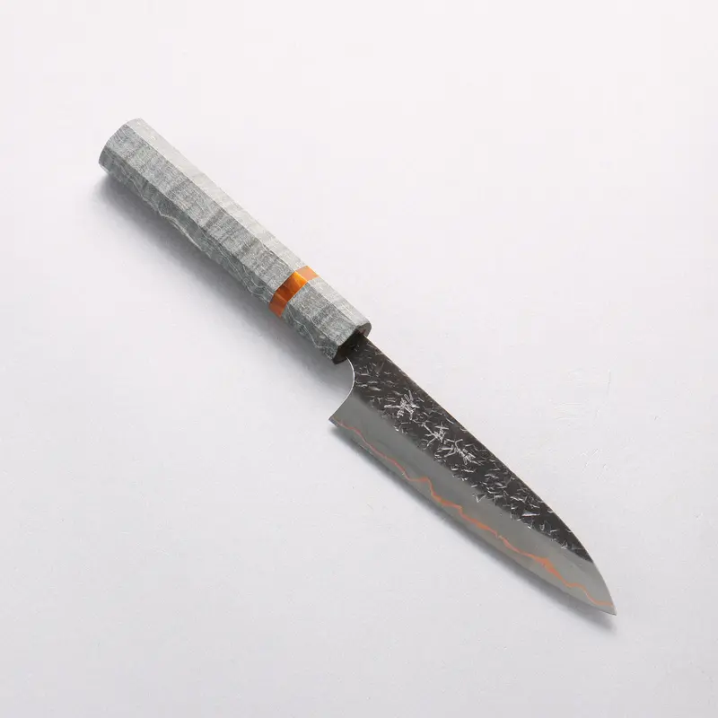 Yu Kurosaki Shizuku V-Toku2 Hammered Black-Finish Petty Utility Knife – 120Mm With Stabilized Wood & Acrylic Ring Handle 1