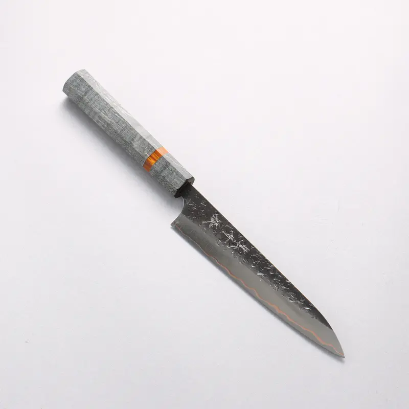 Yu Kurosaki Shizuku V-Toku2 Hammered Black-Finish Petty Utility Knife – 150Mm With Stabilized Wood & Acrylic Ring Handle 1