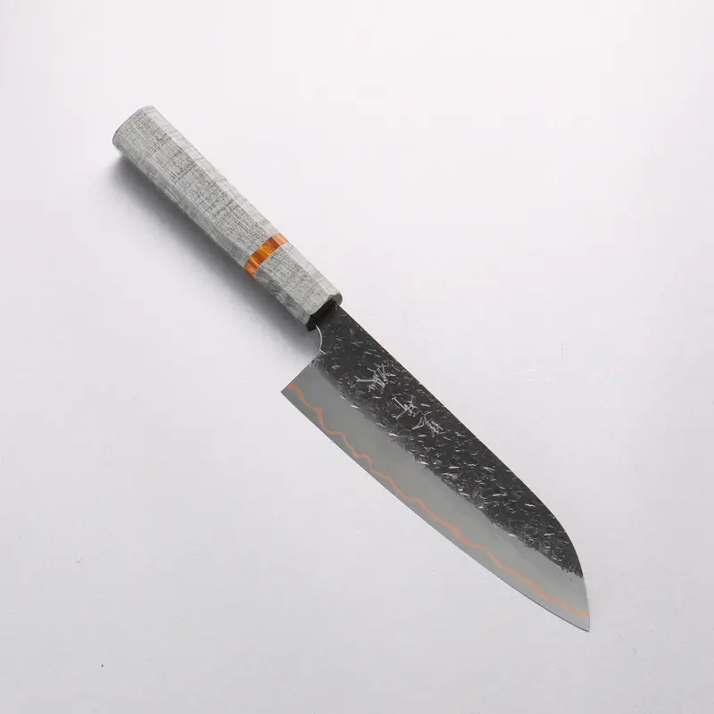 Yu Kurosaki Shizuku V-Toku2 Hammered Black-Finish Santoku Knife – 170Mm With Stabilized Wood & Acrylic Ring Handle 1
